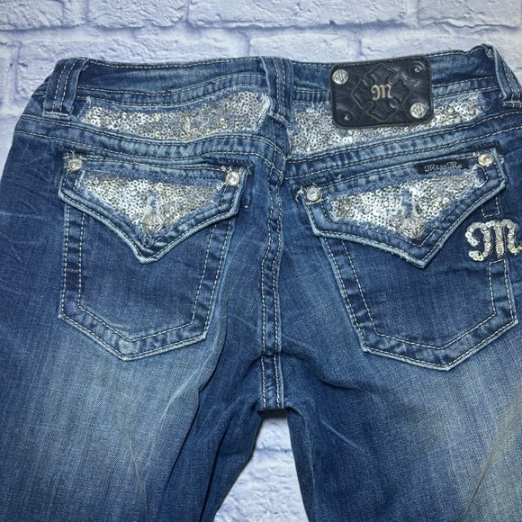 Miss Me Jeans Mid Rise Easy Boot Metallic Embellished Rhinestones Curvy Blue 29 - Picture 3 of 16